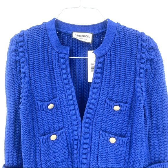 BERENICE NEW MGEMMA Heavy Knit Puff Sleeve Luxury Cardigan Sweater Royal Blue - Picture 4 of 8